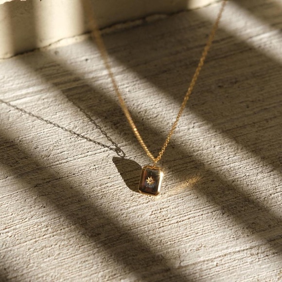 CLOSING SALE! 18K Gold Plated Rectangular Prism Necklace - Picture 5 of 7